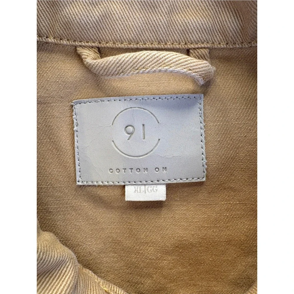 Cotton On 91 Men's Distressed Denim Trucker Jacket Tan Khaki XL Ripped Outerwear